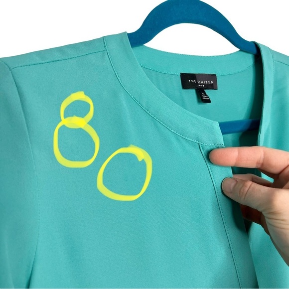 The Limited Teal Asymmetrical Hem Roll Tab Sleeve Blouse - Picture 7 of 15